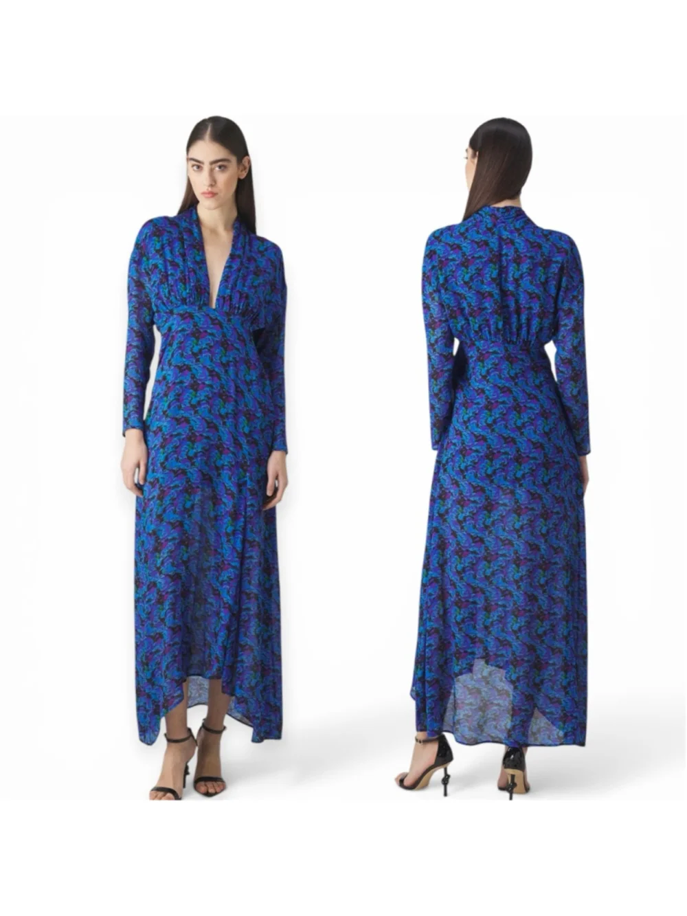 IRO Nollie Dress Blue Purple Floral Long Sleeve Maxi Size 34 US 2 4 XS Small NWT
